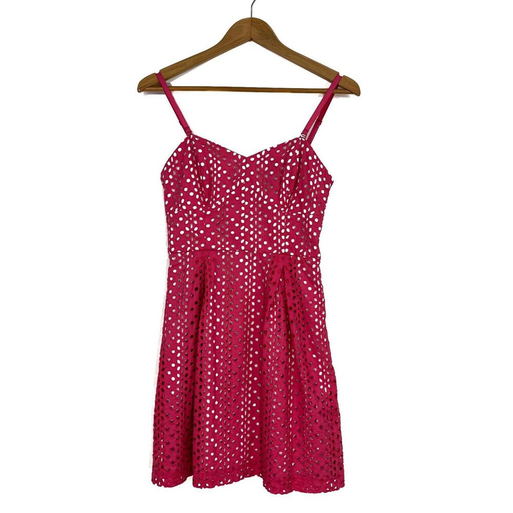 Kensie Dresses Women’s Size 4 Small Pink White Eyelet Overlay Lined Mini Dress